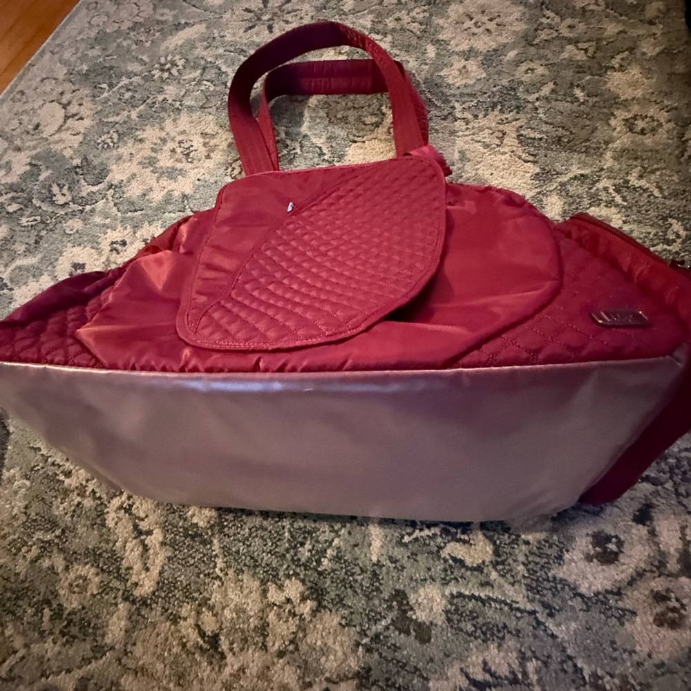 Lug Cranberry/Maroon Bag with Organized pocket. Fitness/yoga/overnight Like new. - Picture 4 of 5